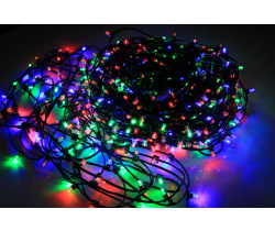 LED-LP-15CM-100M-12V-M/DG Гирлянда клип-лайт мульти LED c КОЛПАЧКОМ, темно-зеленый провод. Neo-Neon