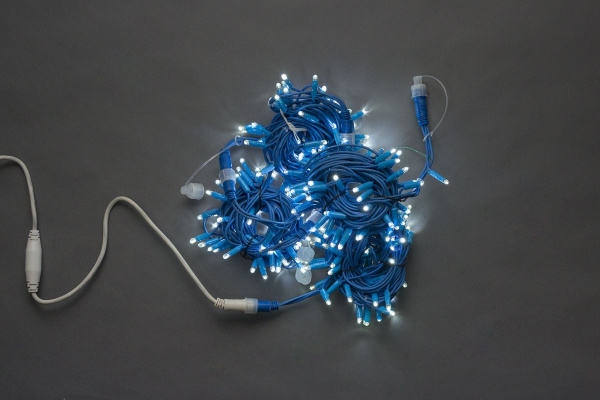 LED-PLR-200-20M-240V-W/BLUE Wire-S LED гирлянда фиксинг 20м IP65 240V, белые LED/провод каучук синий фото 1