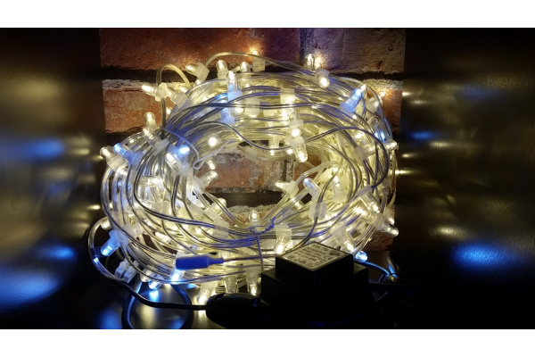 NEW LED-LP-15-100M-12V-WW-F(W) Гирлянда клип-лайт белые теплые LED/6-йFlash белый, насадка--колпачок фото 1
