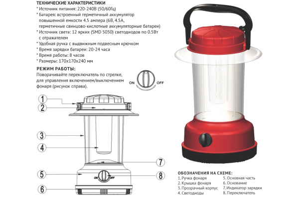 KN-3012L   LED фонарь, 12LEDx0.5W, 8часов фото 1
