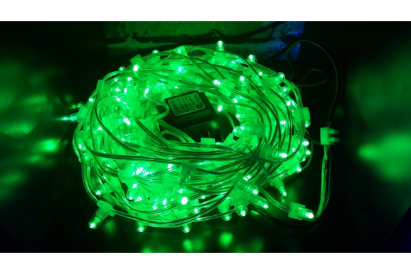 NEW LED-LP-15-100M-12V-G-F(G) Гирлянда клип-лайт зеленые LED(6-й Flash), насадка--колпачок. Neo-Neon фото 2