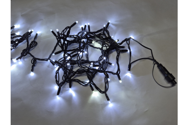 LED-PLR-100-10M-240V-W/BL-F(W)-W/O Flash LED гирлянда 10м IP65, 240V, белые LED/провод каучук черный фото 1