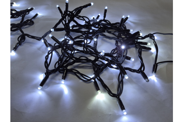 LED-PLR-100-10M-240V-W/BL-F(W)-W/O Flash LED гирлянда 10м IP65, 240V, белые LED/провод каучук черный фото 2