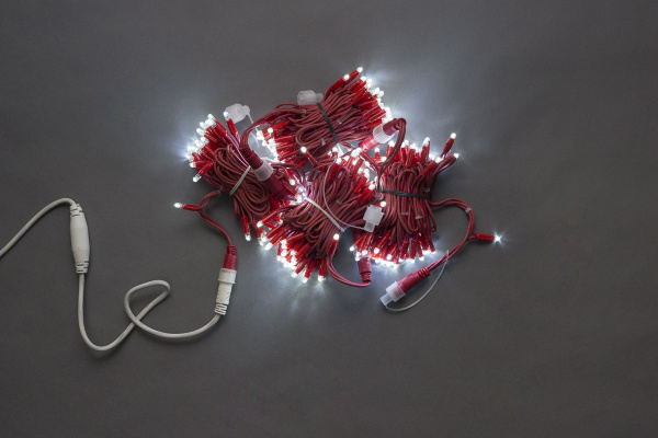 LED-PLR-200-20M-240V-W/RED Wire-S LED гирлянда фиксинг 20м IP65 240V белые LED/провод каучук красный фото 1