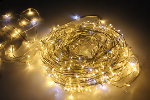 LED-LP-15-100M-12V-WW/CL-F(W) С КОЛПАЧКОМ, Гирлянда клип-лайт белые теплые LED/белый Flash. Neo-Neon фото 1