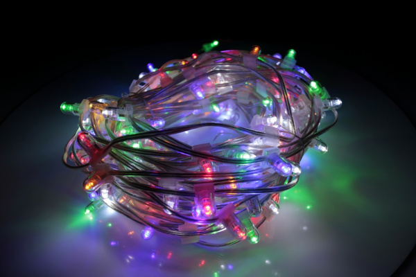NEW LED-LP-15-100M-12V-M-F(W) Гирлянда клип-лайт мульти LED/6-й Flash белый, насадка--колпачок фото 1
