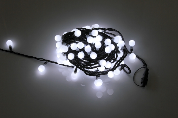 LED-PLR-100-15M-25MM-240V-W/BL -W/O LED гирлянда 15м, 240V, IP65, белые LED/Матовый Шарик 2,5см фото 2