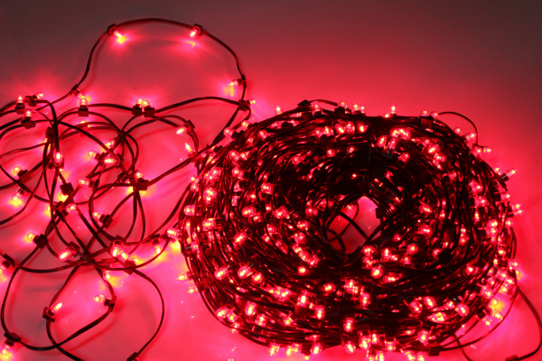 LED-LP-15CM-100M-12V-R/DG Гирлянда клип-лайт красный LED c КОЛПАЧКОМ, темно-зеленый провод. Neo-Neon фото 1