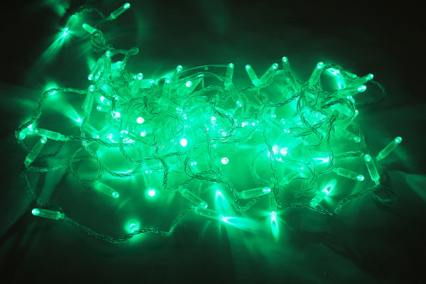 LED-PLS-100-10M-240V-LG/C-W/O, светло-зелен/прозр. провод, соед (без сил шнура) С КОЛПАЧКОМ  фото 1