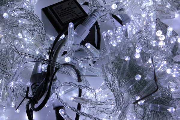 LED-PLS-200*3-20M-24V-W/C-F(W) Flash Гирлянда Спайдер 3*20м 24V/60W белые LED/прозрачный провод/колп фото 2