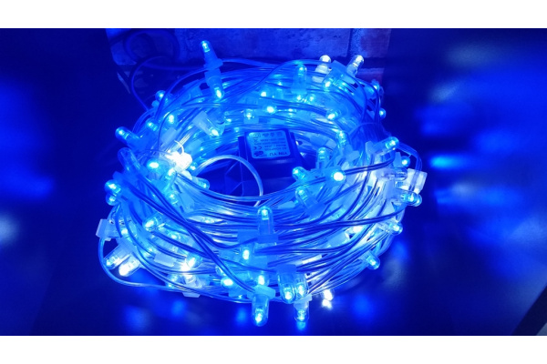 NEW LED-LP-15-100M-12V-B-F(W) Гирлянда клип-лайт синие LED(6-й Flash белый) насадка--колпачок  фото 2